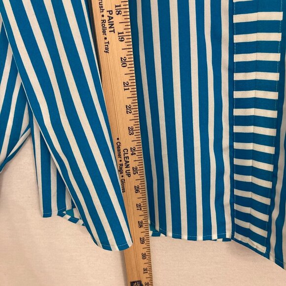 Calvin Klein Blue White Striped Quarter Zip V Neck Popover Blouse 1X Office - Picture 5 of 10